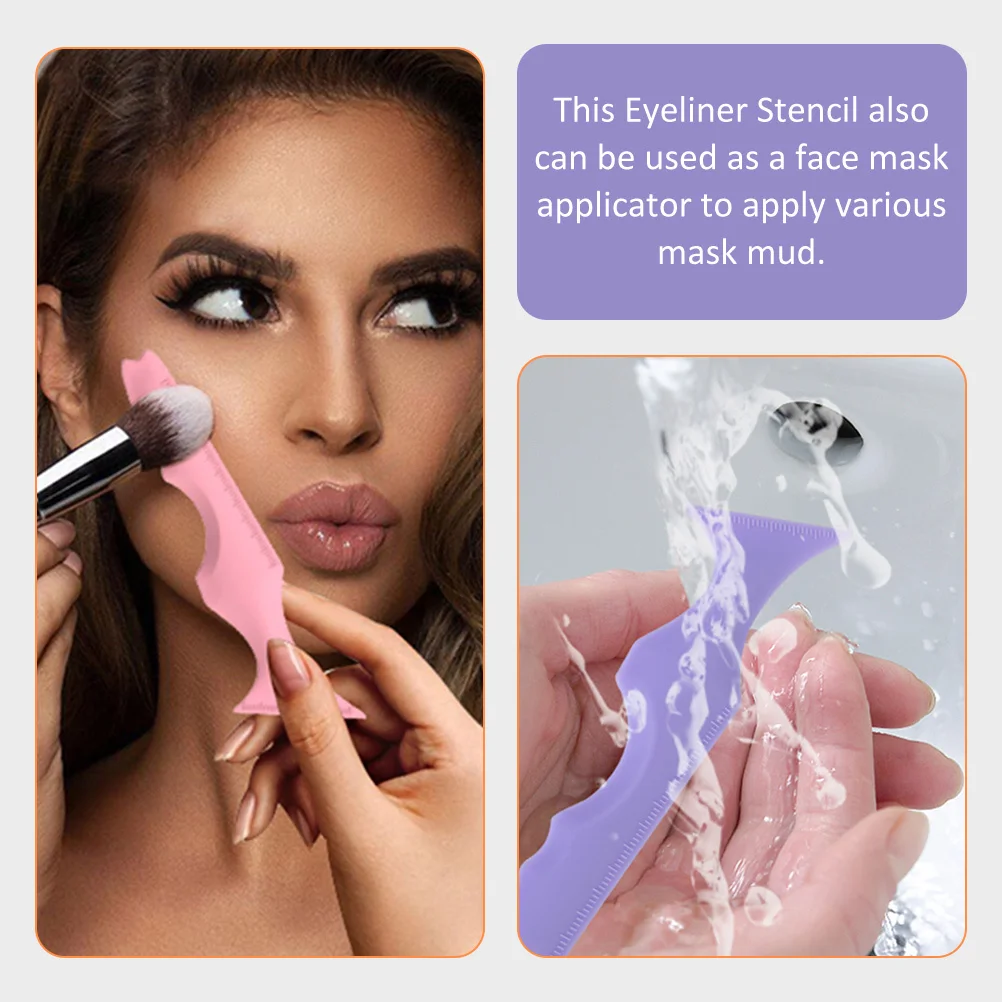 2 pièces Outils de maquillage en silicone pour eyeliner, pochoirs, couleurs rose et violet, applicateur multifonction pour mascara et rouge à lèvres