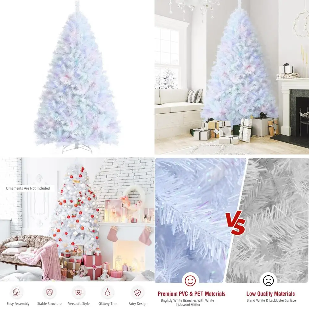

Realistic 8FT White Christmas Tree with 1636 PVC & PET Tips, Hinged Structure, Metal Base, Luxurious Xmas Decoration