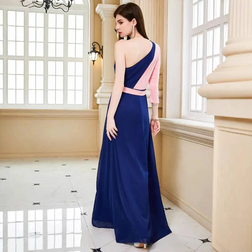 

Весна-лето 2024, новое лоскутное элегантное длинное тонкое вечернее платье на одно плечо, лето 2020, платье, Vestido, женское вечернее платье