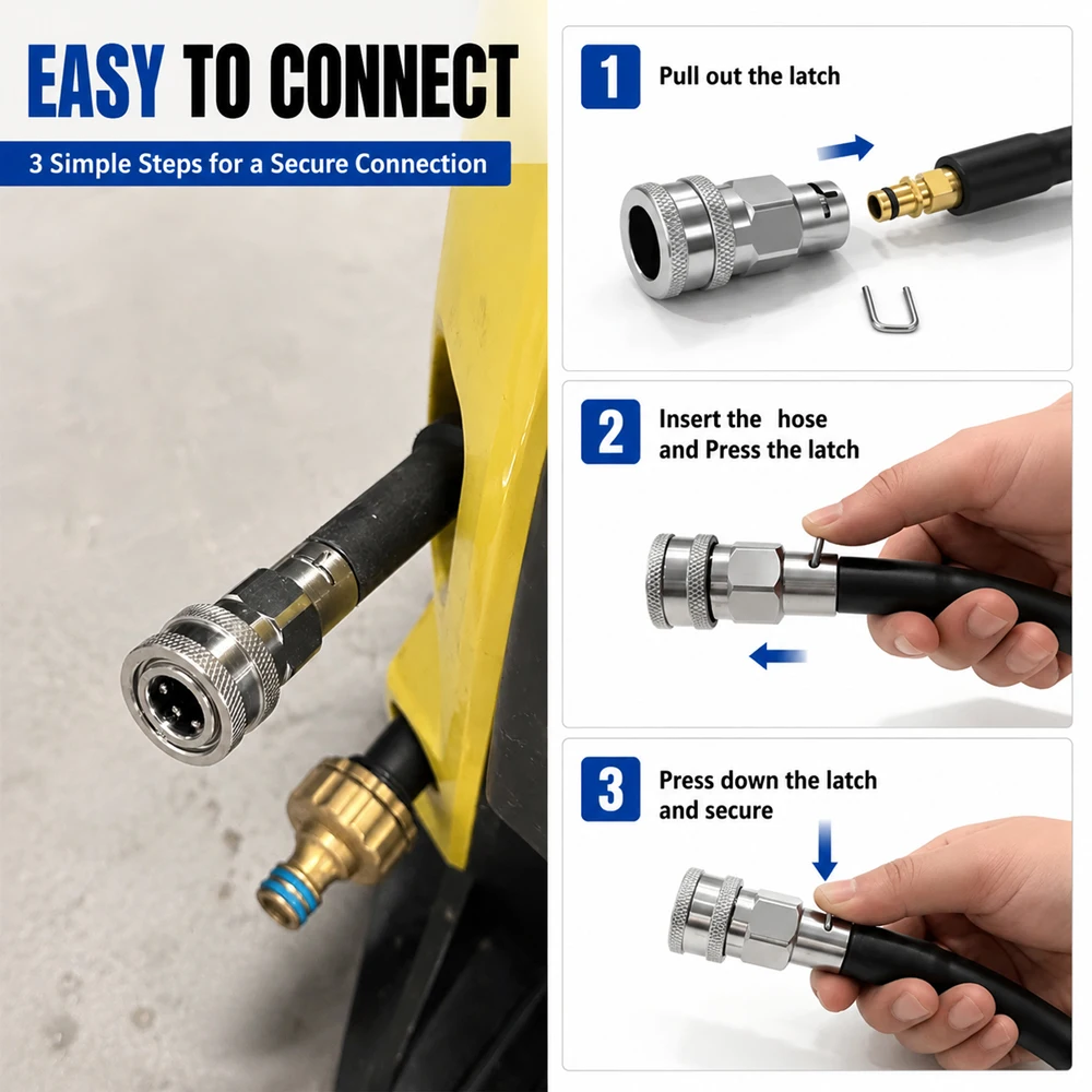 High-Pressure Washer Adapter, Suitable for Converting Karcher/Lavor/Bosch Hose Connectors to a 3/8-Inch Female Connector