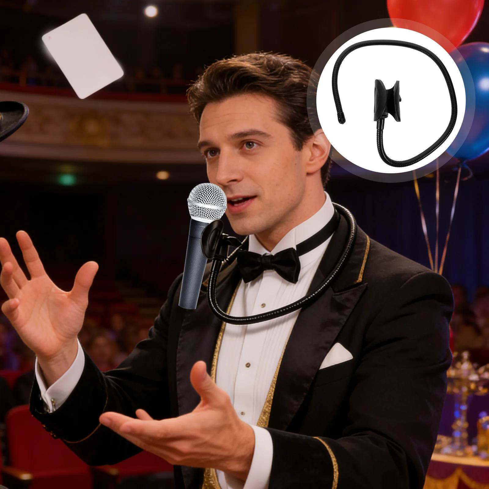 

Adjustable Neck Microphone Holder Hands Free Design for Musicians Magicians - Portable Ergonomic Mic Stand for Stage Performance