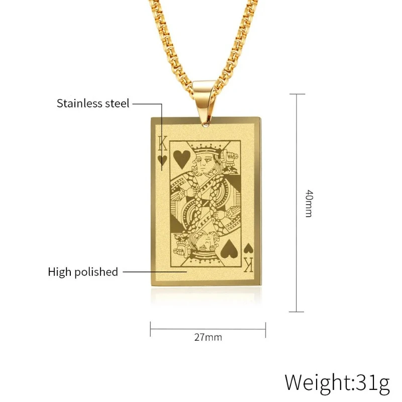 New Playing Cards Spades A Hearts K Pendant Necklaces for Men Lucky Stainless Steel Poker Male Jewelry