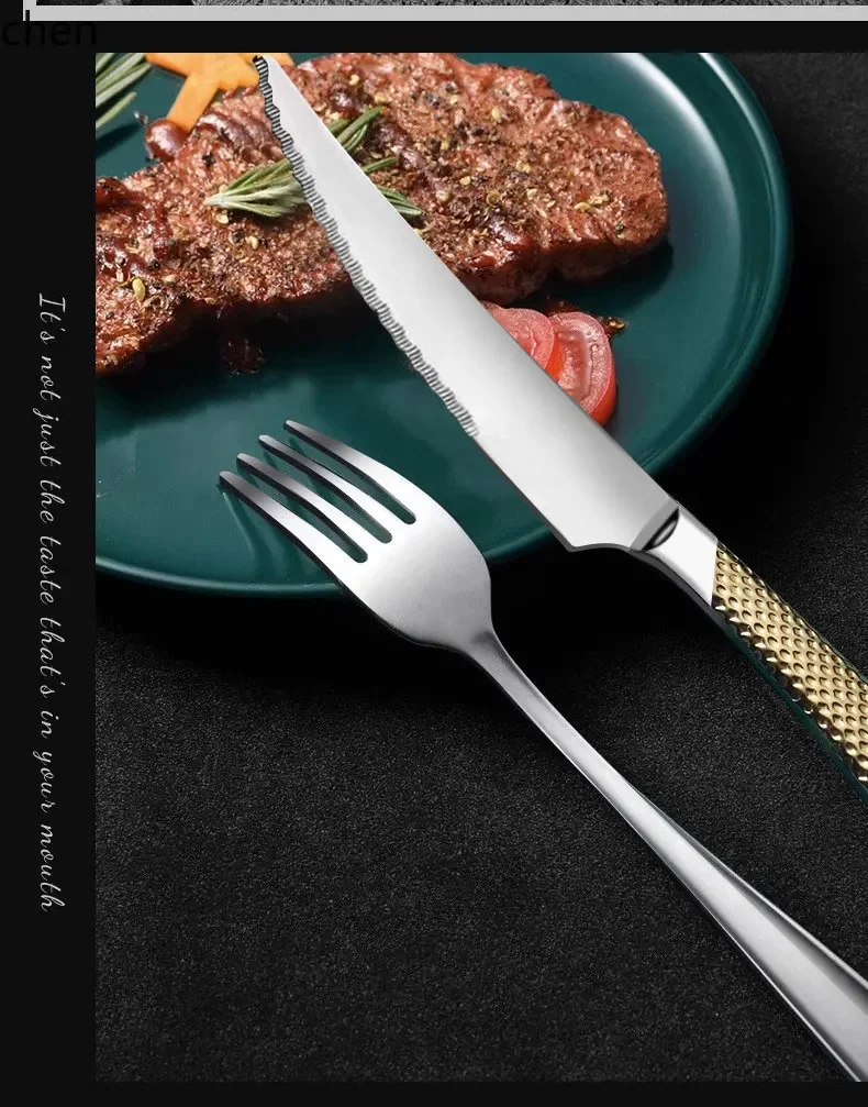 A5.9  western steak knife, fork, and spoon cutlery set - stainless steel 3-piece dinnerware set for home use - light luxury