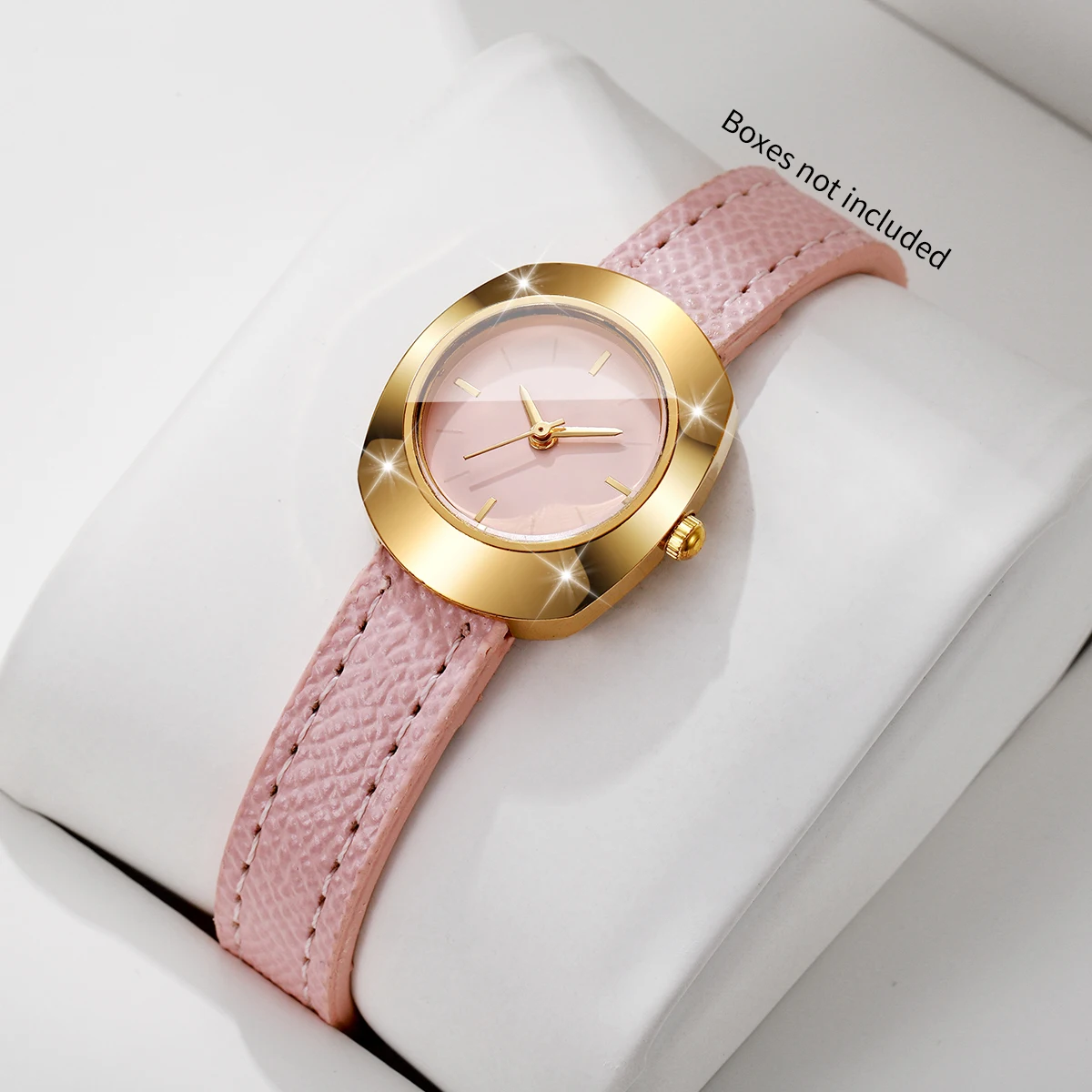 Elegant Golden Case Women Quartz Watch Pink Leather Strap Ladies Dress Wristwatches Clock Gift Relogio Feminino（Without Box）