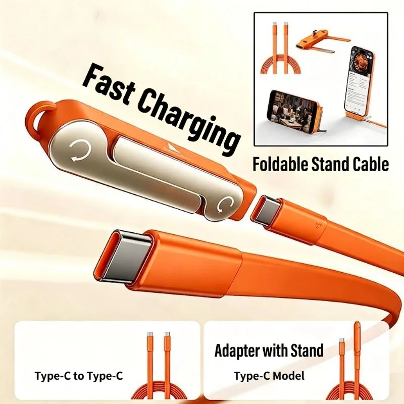 Multifunktionales 2-in-1 240W PD-Schnelllade-USB-C-Kabel, abnehmbarer, ausklappbarer Desktop-Handyständer, Hochgeschwindigkeits-Datenladekabel – Detail 3