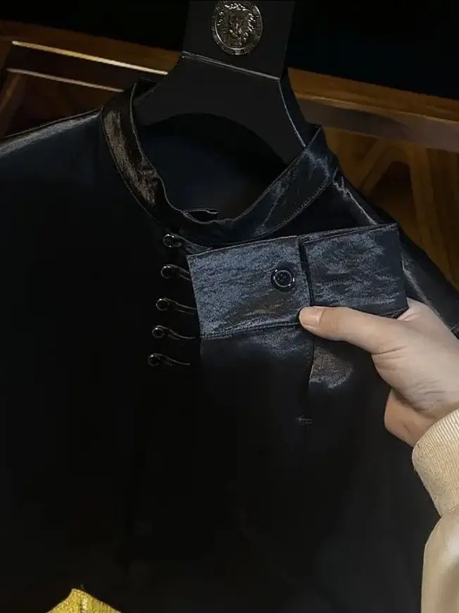 

New Men's Casual Long Sve irt round Ne Button up Luxury Lightweight Spring Summer Acetate Loose Fit Comfortable Top