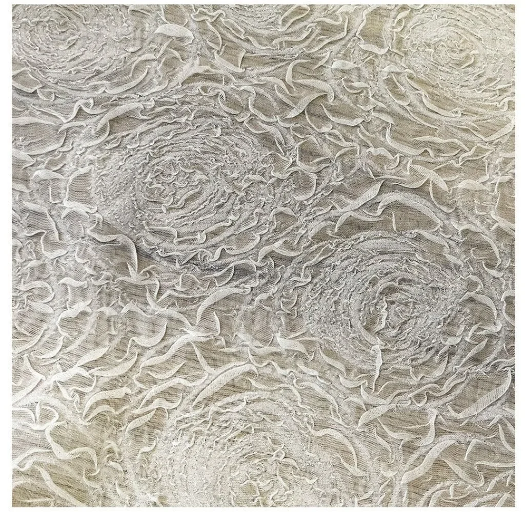 White 3D Rose Embossed Crepe Chiffon Lace Mesh Fabric for Wedding Dress Formal Gown Sheer Textured Net Tulle Material
