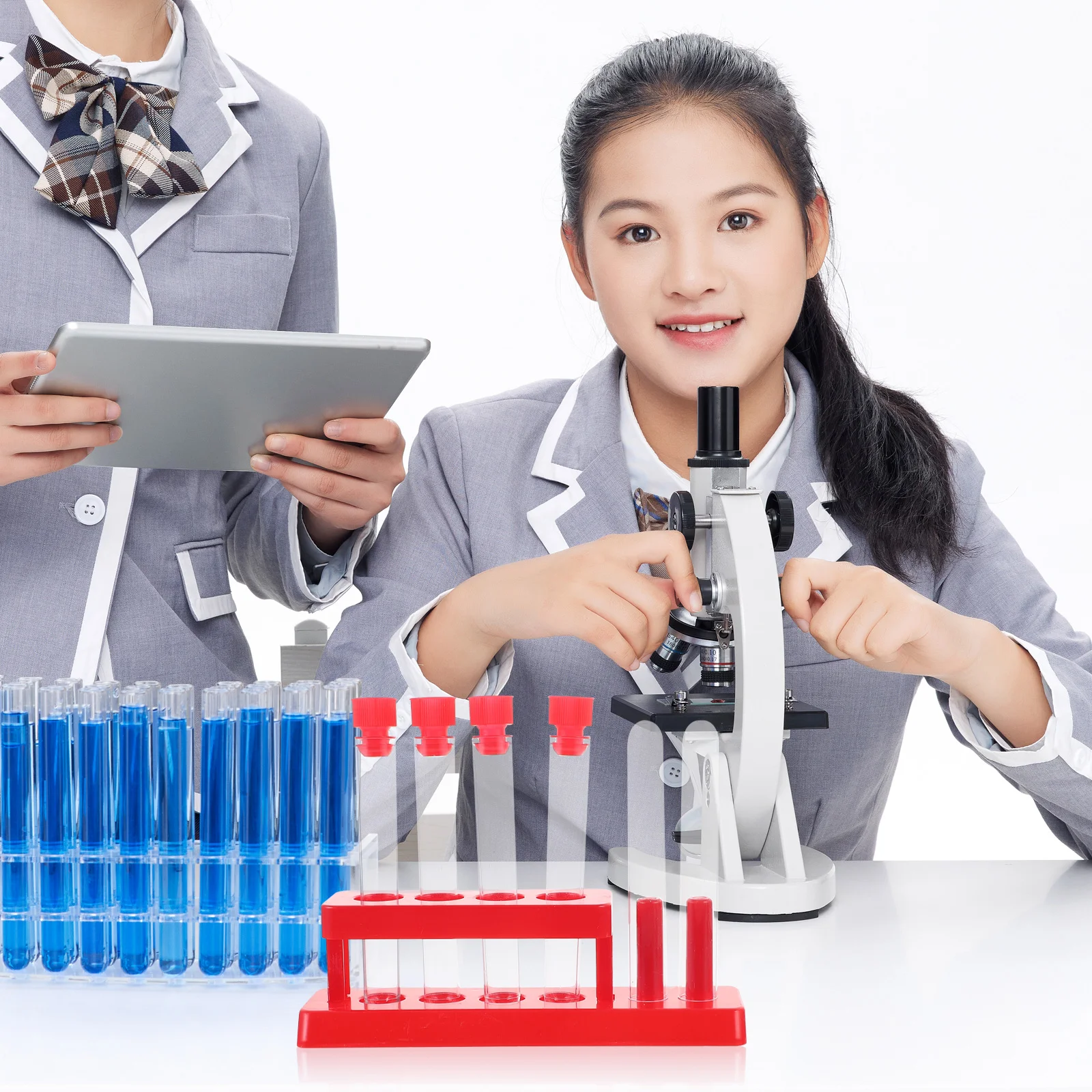 Test Tubes Kit Plastic Glass Experiment for Kids Laboratory Testing with Storage Rack Child