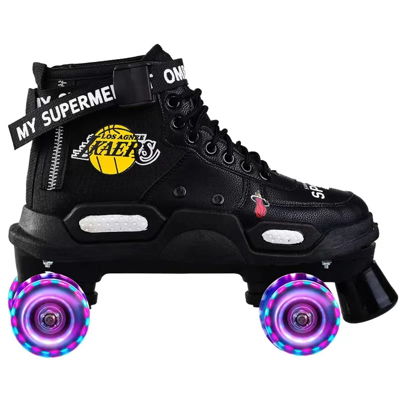 Fancy Roller Skates Shoes for Adult, Double Row Sliding Sneakers with Flash, 4-Wheel Fashion, High Quality