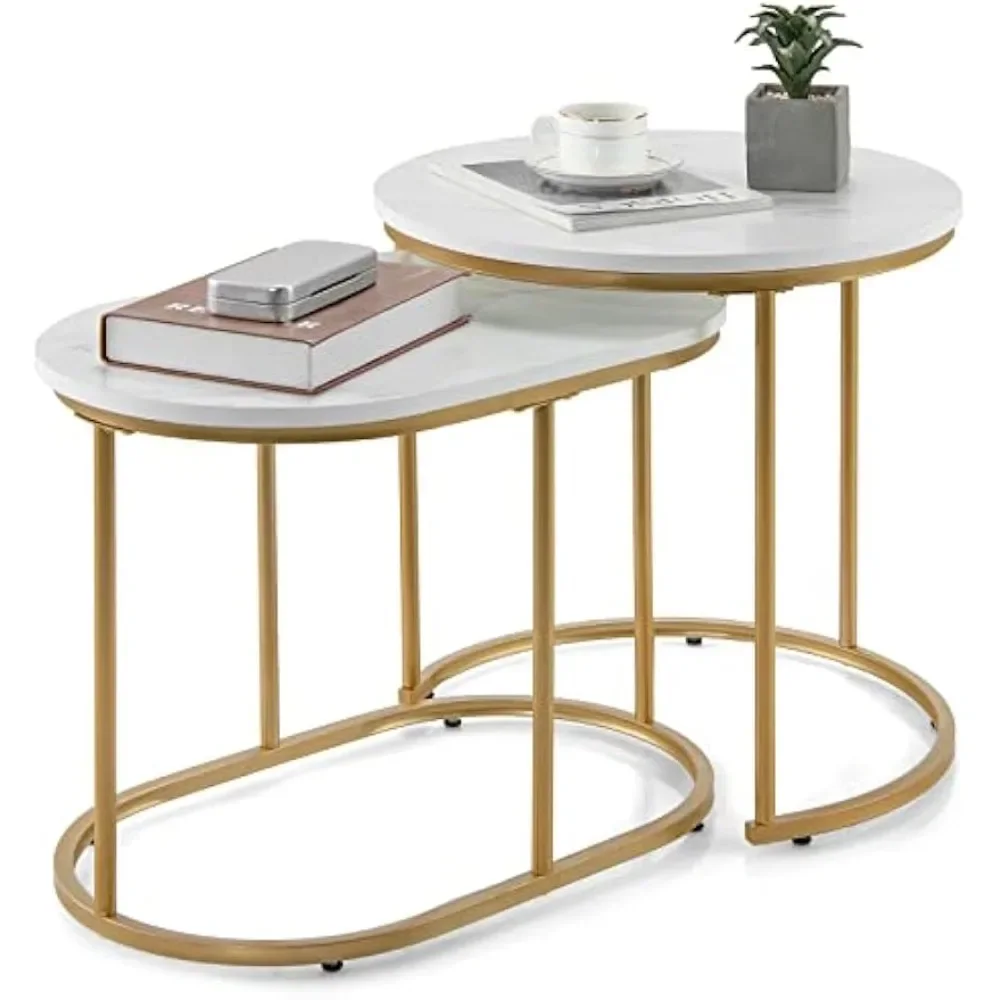 

This nesting table set comes with 2 tables-a round coffee table 20Dx20H) and a side table 23.5Lx14Wx17H for multiple placement