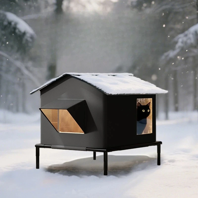 Outdoor Large Cat House Waterproof Feral Pet Shelter for Outside Indoor Cat Puppy Foldable Bracket Pet Tent Weatherproof Cat Bed