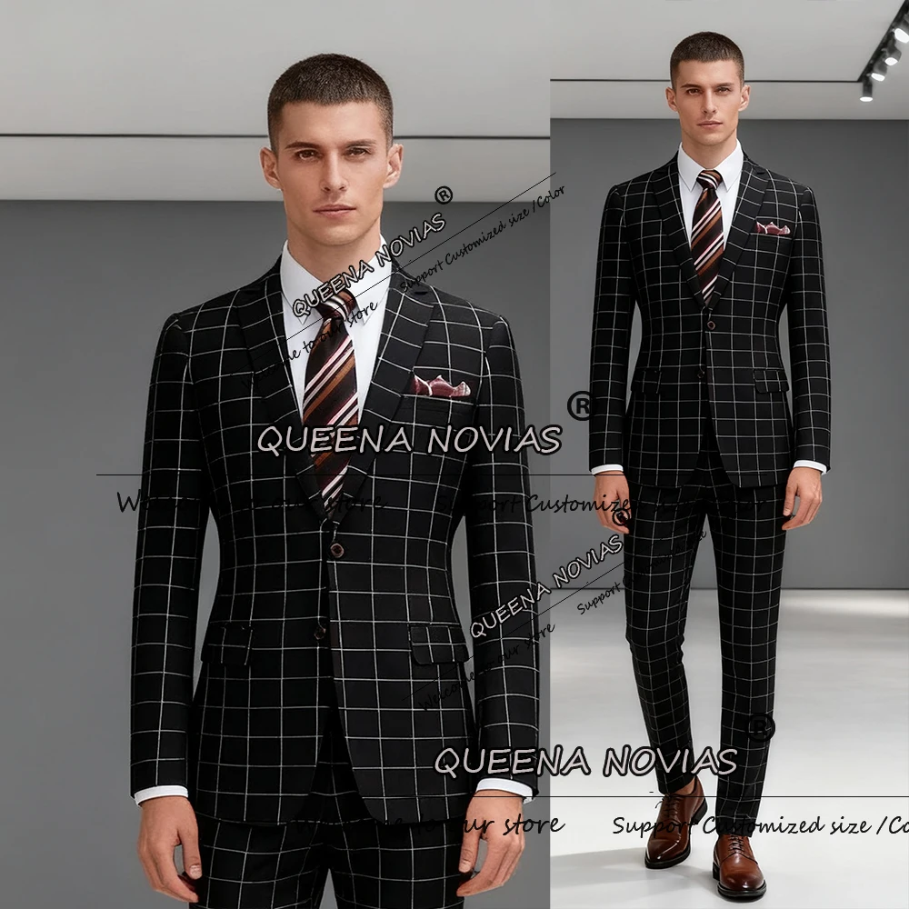 

Классические деловые костюмы для мужчин, комплект из 2 предметов, белые/черные клетчатые пиджаки в клетку, пиджаки для выпускного вечера, мужской банкетный наряд, вечерние смокинги для жениха