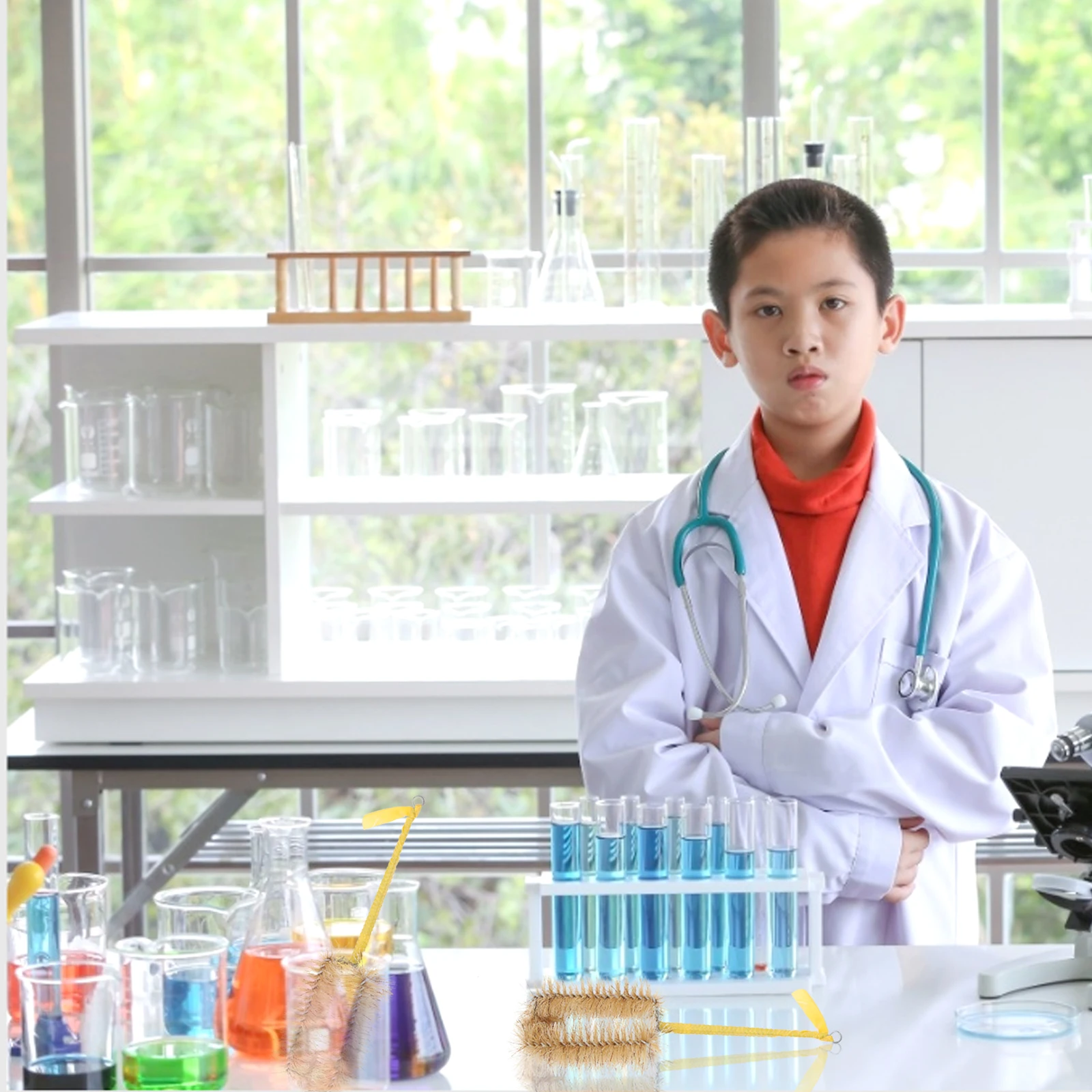 

4Pcs Laboratory Flask Cleaning Brush Universal Use Premium Bristles Practical Cleaner Brush Chemical Experiment Flask Cleaning