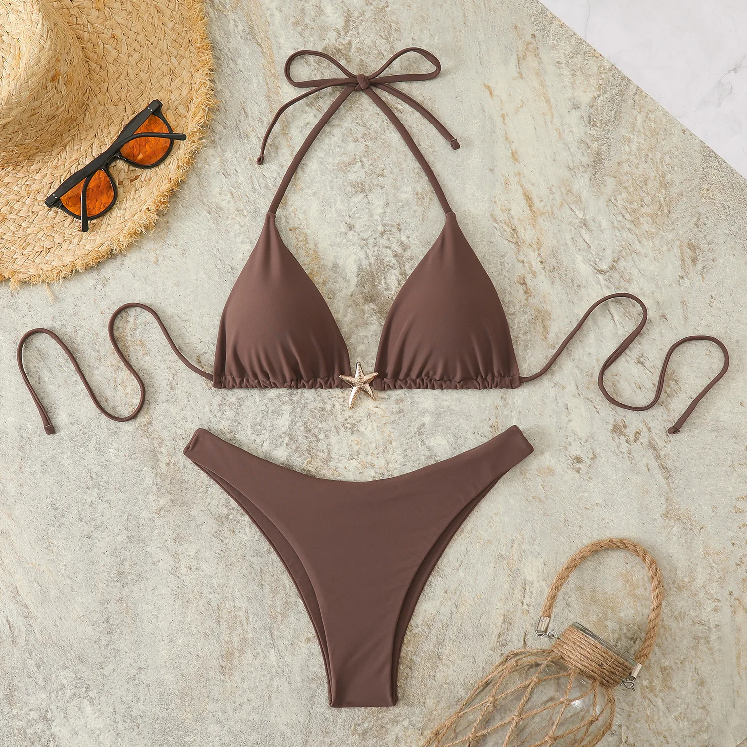 

Новые сексуальные коричневые бикини-стринги 2026: женские купальники, пляжная одежда, бразильские комплекты бикини