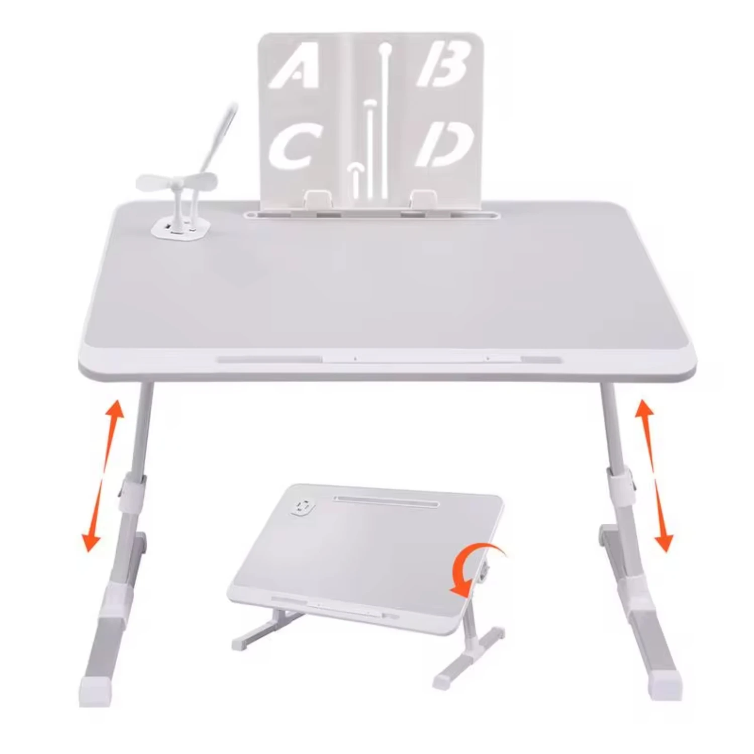 Laptop Bed Table Adjustable Laptop Bed Tray with Folding Legs Bed Computer Stand with USB Interface  Drawer Fan Light