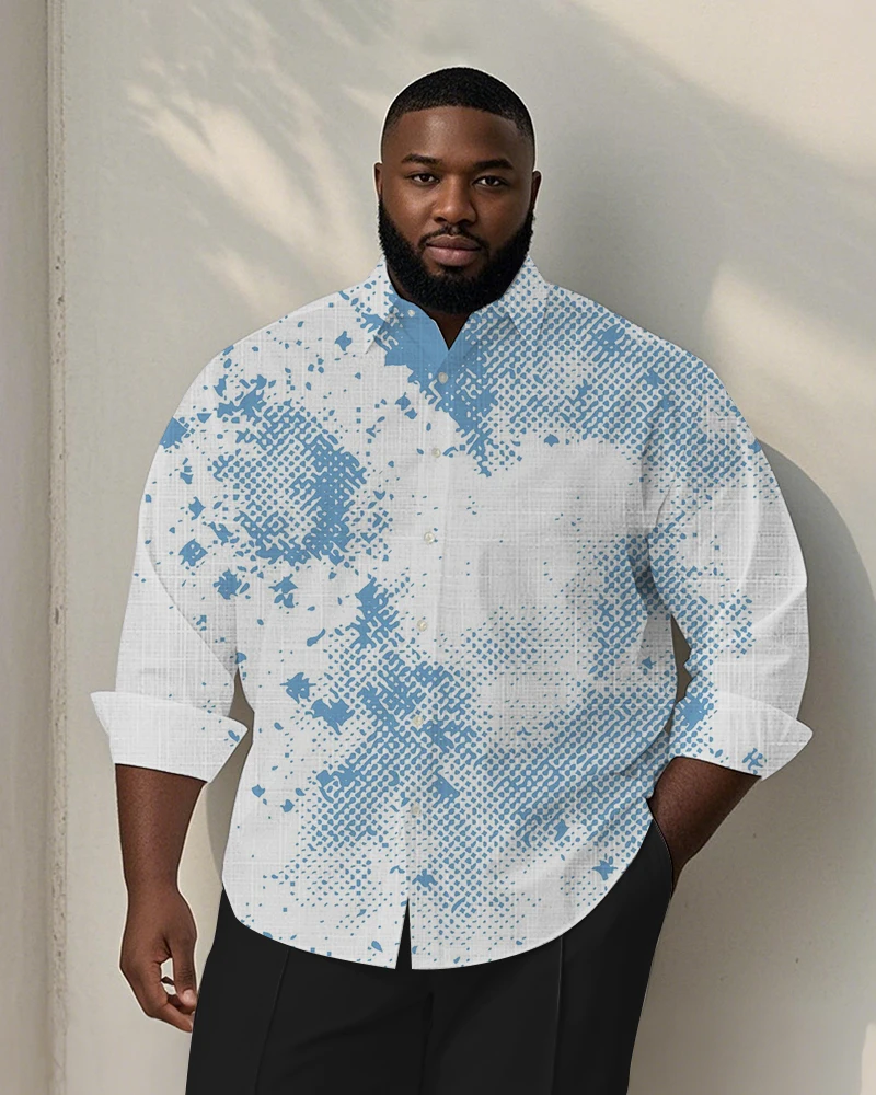 

S-9XL Plus Size Men's Minimalist Abstract & Tie-Dye Print Linen Shirt, Casual Geometric Button-Down, Multi-Designs Available