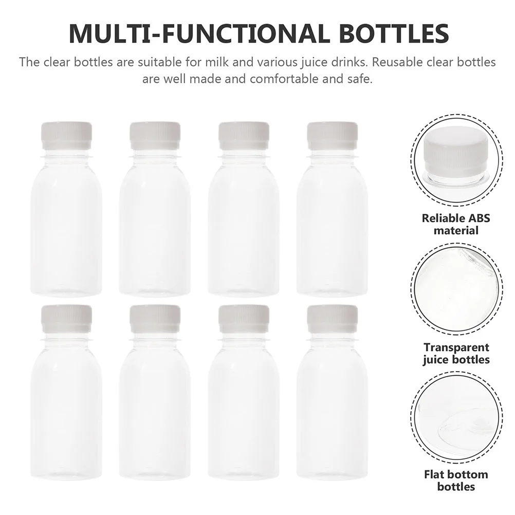 8 Pcs Milk Bottle Plastic Bottles with Lids for Fridge Empty Drinks Hair Water Small Reusable