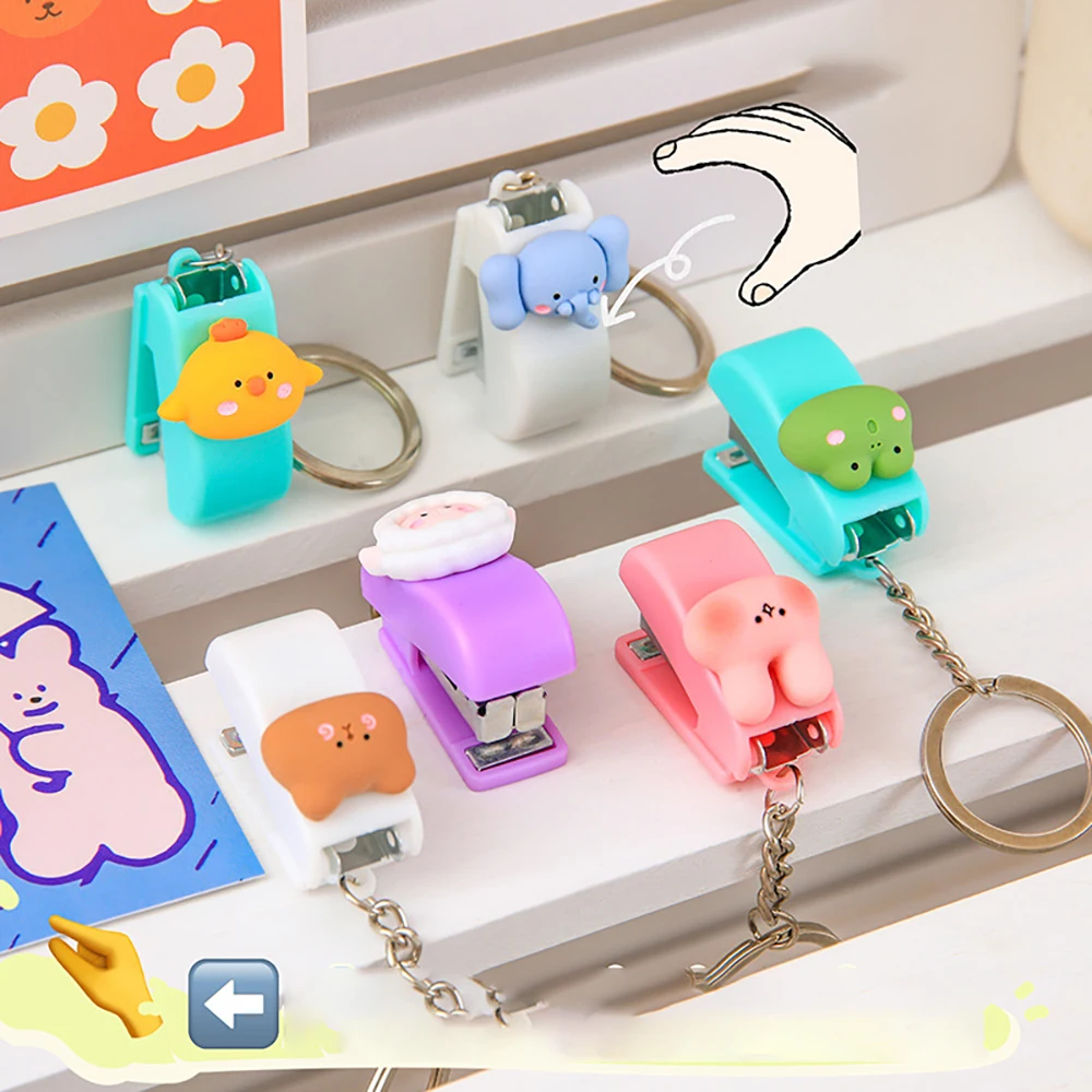 Portable Cartoon Animal Mini Trumpet Stapler Paper Binder Stationery NO.10 Staples Office Binding Tool School Kawaii Supplies