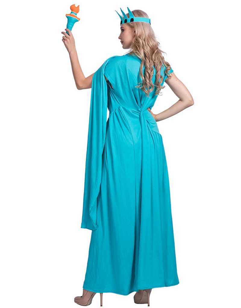 New arrival Costumes Blue Sexy Statue of Liberty Costume Greek Athena Goddess Cosplay Fancy Dress for Women