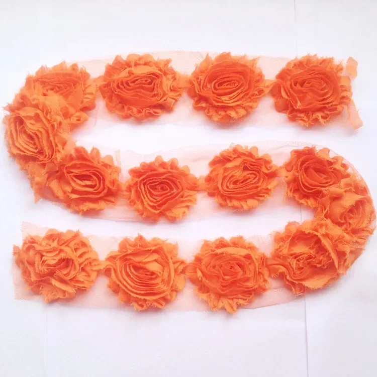 1Yard Cute Shabby Chiffon Chic Flowers Trim Frayed Hair Flower for DIY Baby Girls Headbands Clips Headwear Hair Accessories