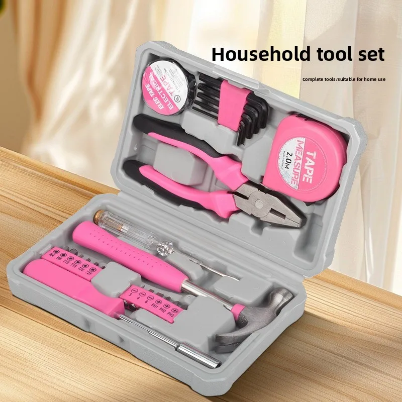 A Complete Set of Small Multi-functional Pink Thickened Hardware Tool Boxes for Home Maintenance Screwdriver Bit Set Screwdriver