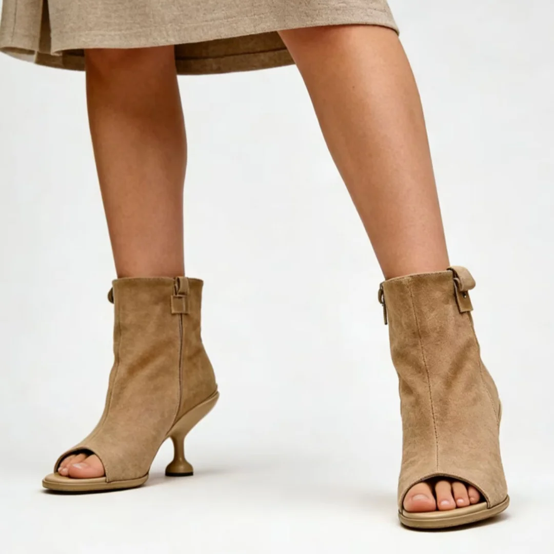 

New Spicy Girl Peep Toe Shaped High Heels Show Temperament Cool Boots Women's Large Fashion Loose Suede Personalized Short Boots