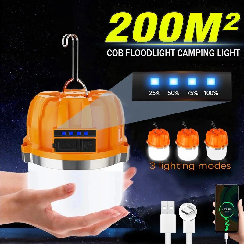 500W Powerful USB Rechargeable LED Camping Lights Built-in Battery Outdoor Camping BBQ Tent Hanging Lantern Emergency Power Bank