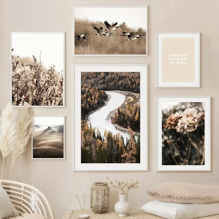 Autumn River Boat Yanlin Line Wall Art Canvas PaintingNordic Posters and Prints Living RoomHome DecorationWall Painting Pictures