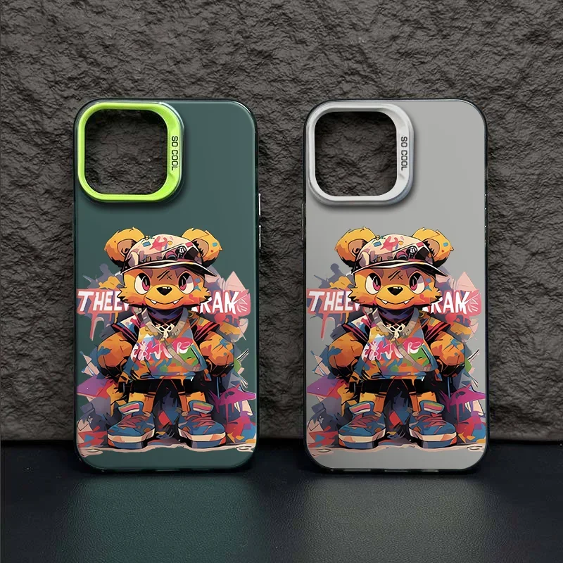 New Cool Cartoon Graffiti Teddy Bear Case For iPhone 15 14 13 12 11 Pro Max XS XR X 7 8 Plus SE Bumper Protectiou Plating Cover