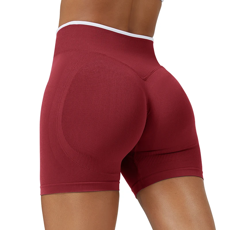

2Pcs Color Blocked High Waist Yoga Shorts Seamless Workout Gym Scrunch Shorts Booty Stretch Fitted Running Biker Shorts