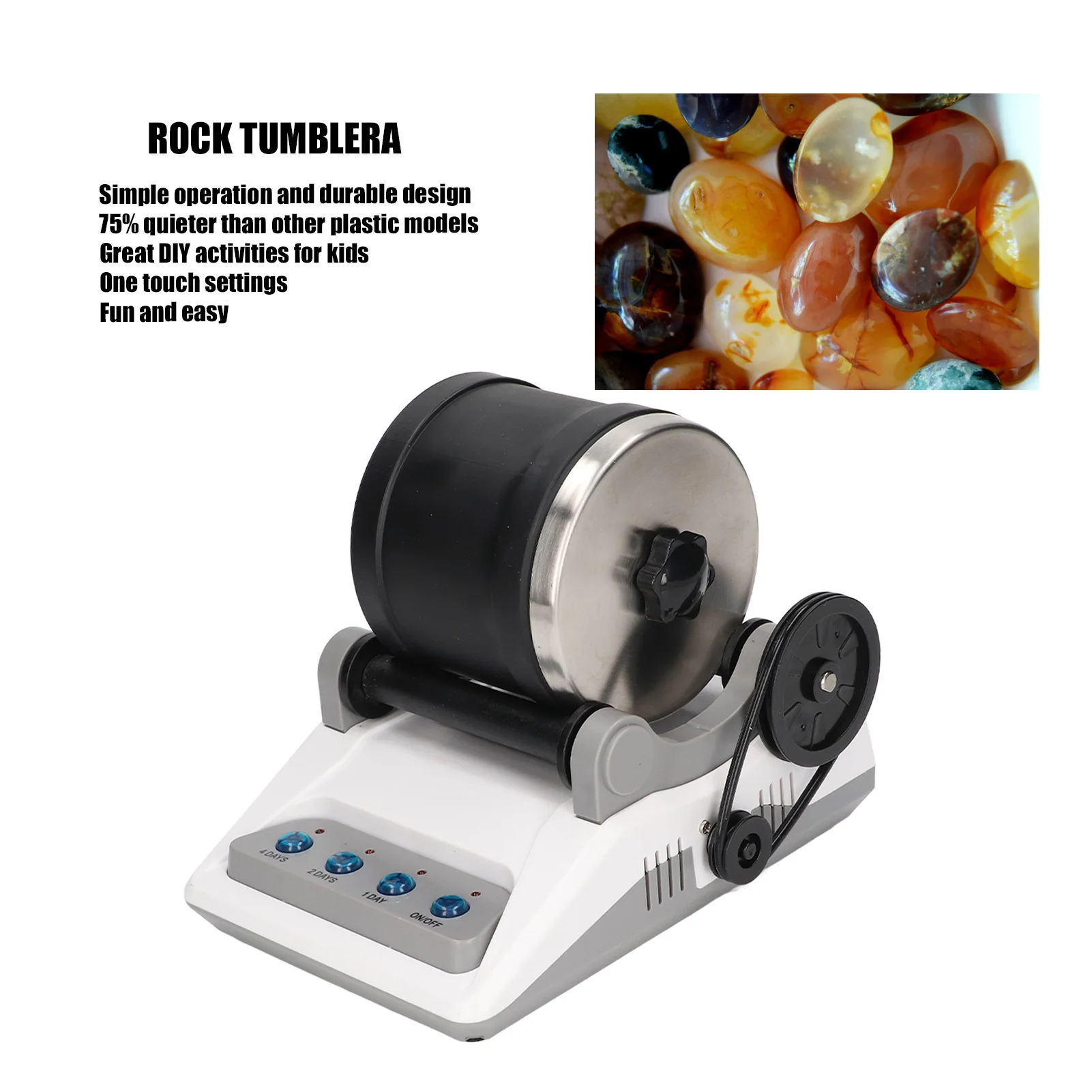 Rock Tumbler Kit  Electric Rock Tumbler  with Rough Gemstones Polishing Grits for Adults Kids Polishing Machine 100‑240V