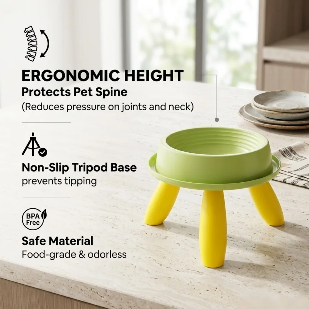 Raised Pet Feeder – Anti-Slip Ergonomic Bowl with Weighted Base & Spill-Proof Design for Cat/Dog Food Bowl