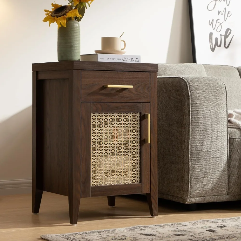 Mid Century Modern Nightstands Pair with Drawers, Wooden Vintage-Style Bedside Tables for Storage