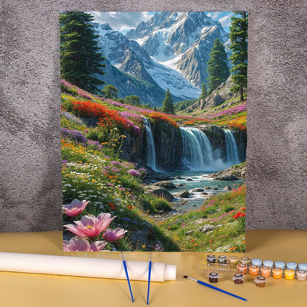 

Paint By Number Waterfall Mountain Landscape Drawing On Canvas HandPainted Art Gift DIY Pictures By Number Wall Art Painting