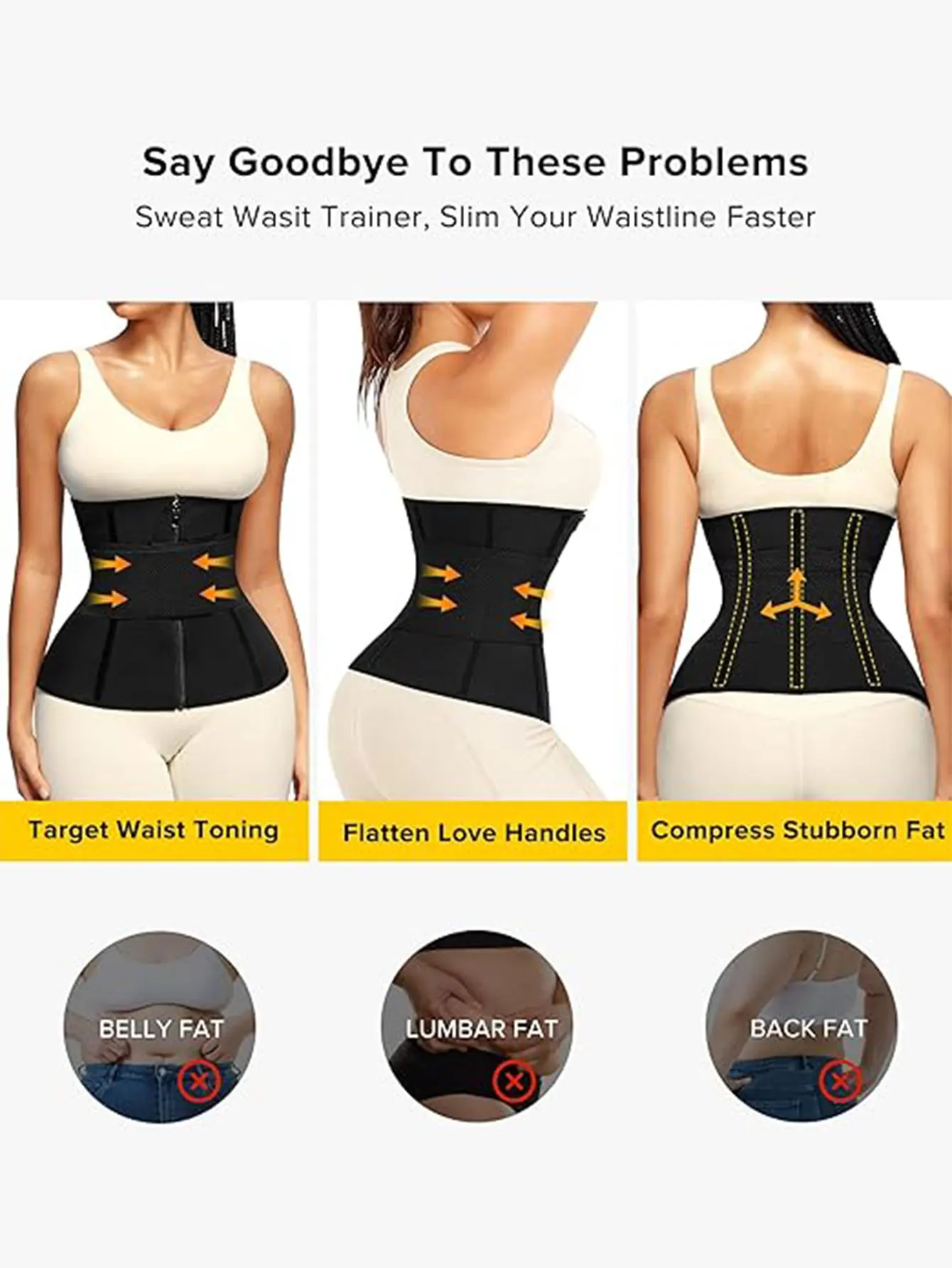 Women Sauna Waist Trainer Double Belt Tummy Control Corset Zipper Sweat Enhancer Body Shaper Workout Fitness Girdle Weight Loss view 3