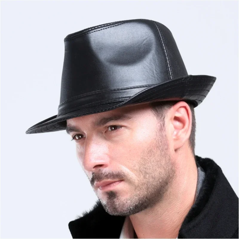 

Men's 100% High Quality Genuine Leather Sheepskin Hat Male Leisure Cowboy Jazz Cap Fashion Gentleman British Headwear