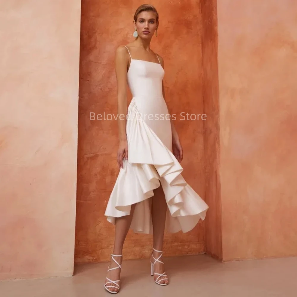 

Fashion Elegant Spaghetti Strap Evening Dresses Women's Ruffles Backless Party Dresses Custom Dress فساتين سهره فاخره 2024