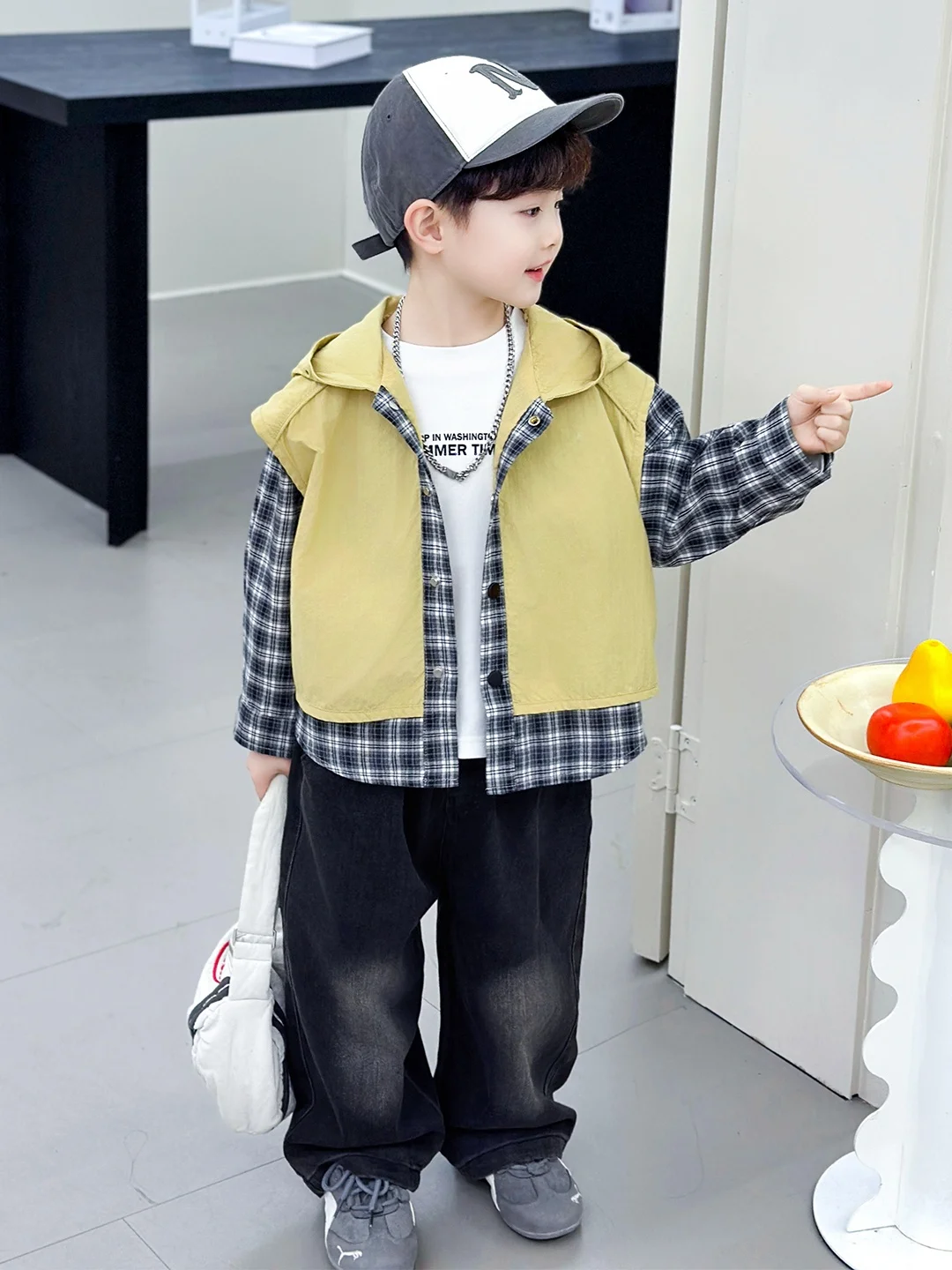 

Весенняя модная бейсбольная куртка для мальчиков, верхняя одежда, имитация двухслойного пальто, модная весенняя одежда для малышей, из смесового хлопка, с длинными рукавами