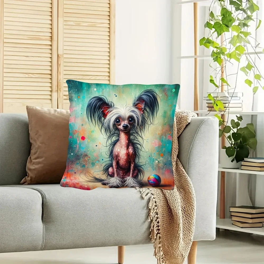 Chinese Crested Dog Cushion Covers Square Bedroom Sofa Pillowcase Living Room Chair Pillow Covers Cozy Home Decor Gift