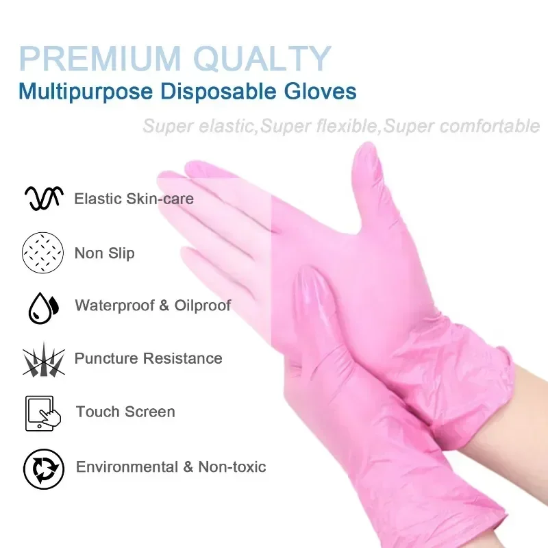 Pink Disposable Nitrile Gloves Household Cleaning Gloves Waterproof Household Cleaning Glove for Kitchen Beauty Salons P