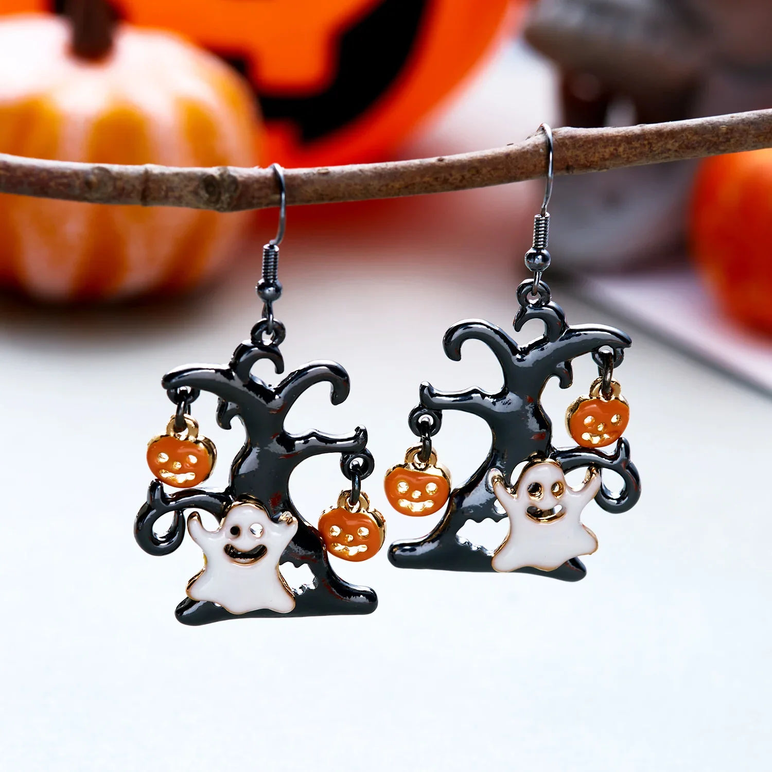 New Halloween Dangle Earrings For Women Spooky Tree Enamel Ghost Moving Dangling Pumpkin Drop Earring Party Funny Jewelry