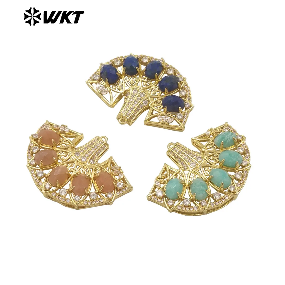 

WT-MP295 Spring New Style Most Fashion Fan Shape Micropave Clawing Setting Natural Stone Lovely Skirt Pendant