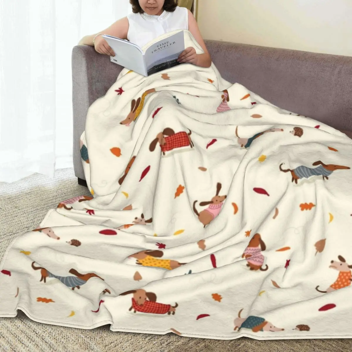 

Dachshund In Sweaters Pattern Blankets Fleece Printed Cute Portable Soft Throw Blanket for Bed Office Quilt Dog Flannel Blanket