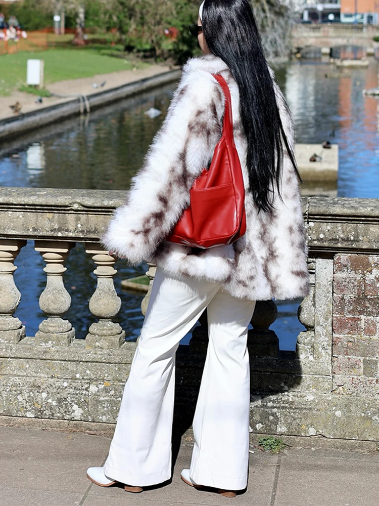 Cappotti in pelliccia sintetica con stampa chic per donna Capispalla termico invernale Cappotto caldo allentato chic a maniche lunghe 2025 Giacca urbana alla moda da donna