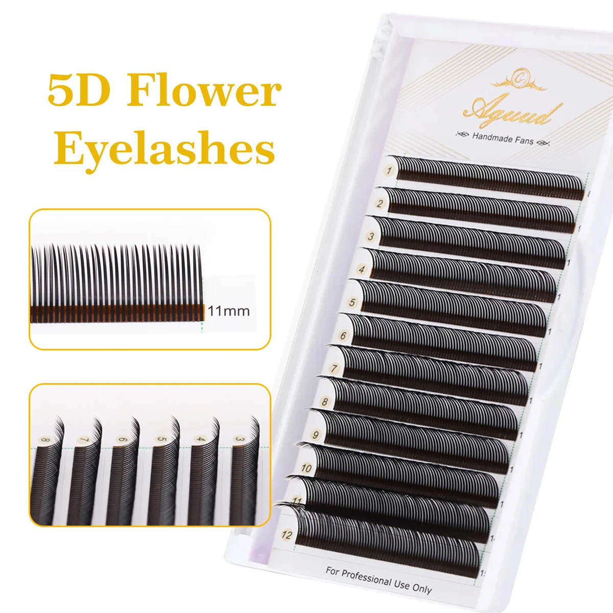 AGUUD-pestañas Flora 5D, 0,07mm, pestañas fáciles de abanico, negro y marrón, ventiladores de volumen prefabricados 5D, picos suaves naturales, extensión de pestañas de Ángel