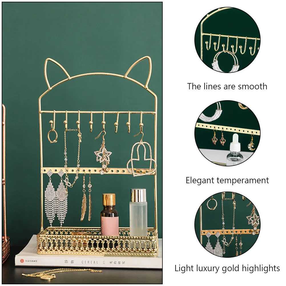 1Pcs Cat Ear Jewelry Rack Decorative Earring Storage Tray Desktop Organizer Jewelry Display Stand Multifunctional Holder