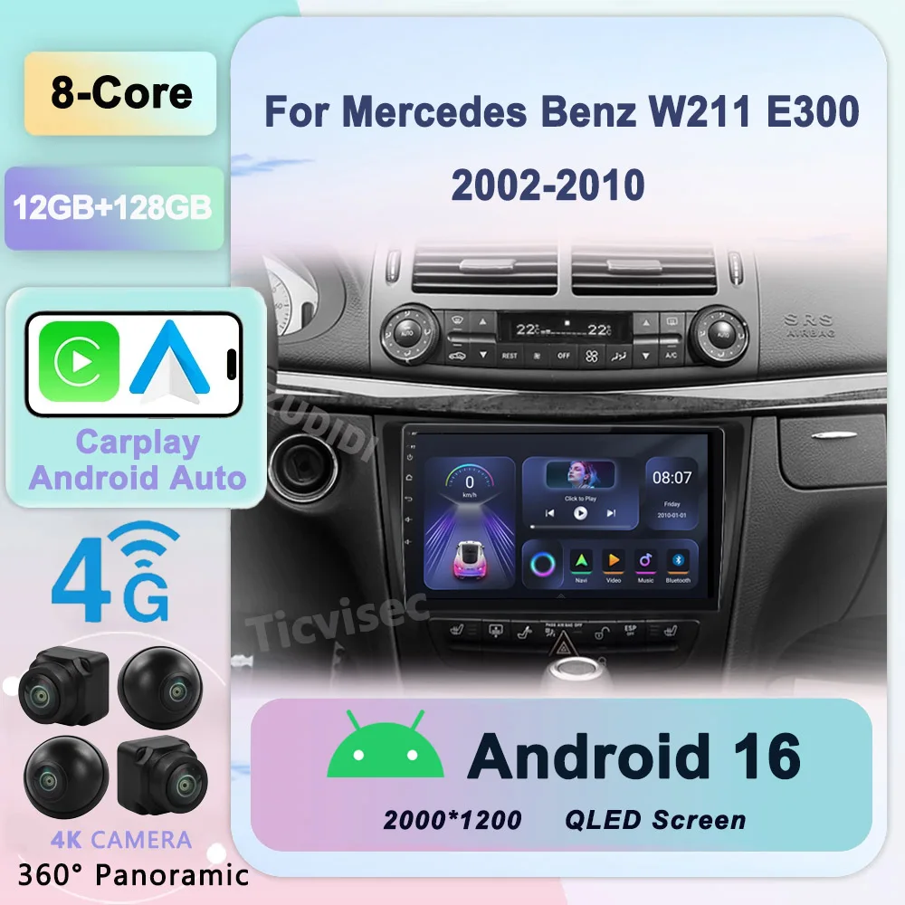 

12G+128G Carplay 9" DSP Android 16 Car Multimedia Player GPS WIFI Bluetooth RDS Radio For Benz W211 W463 W219 W209 2004-2011 PC