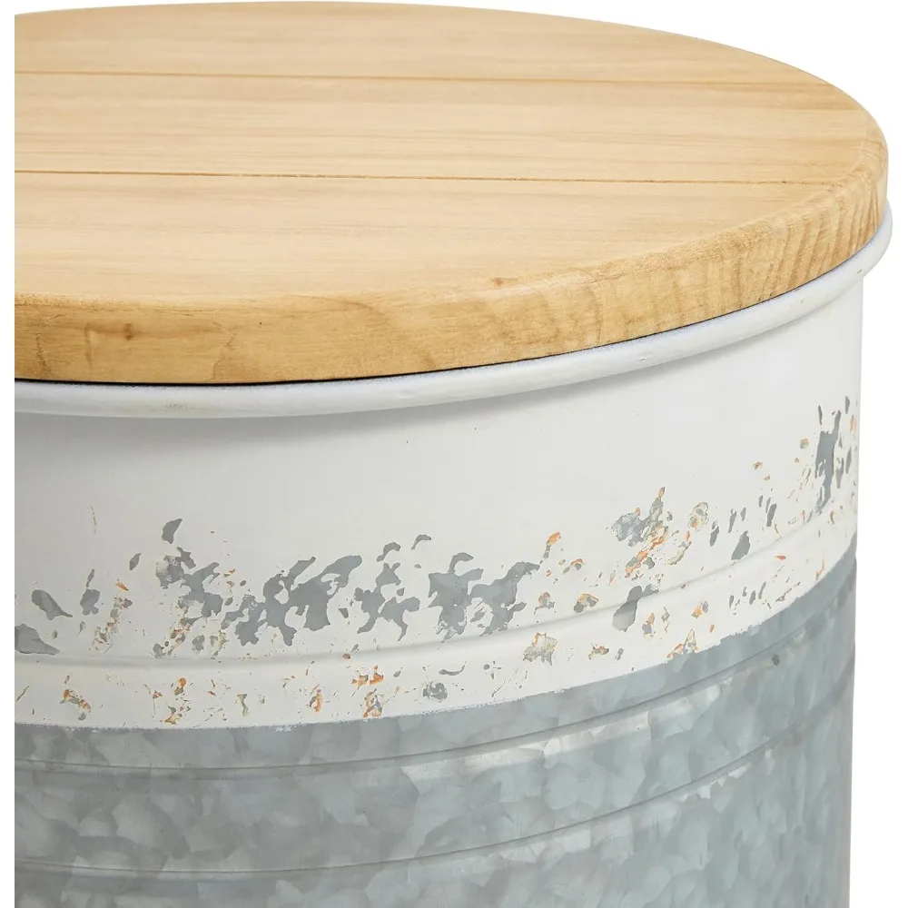 Mesas de nidificação de metal estilo fazenda, mesa de centro redonda Duo com armazenamento para sala de estar