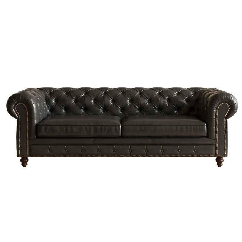 

Small apartment living room three-person sofa antique oil wax skin