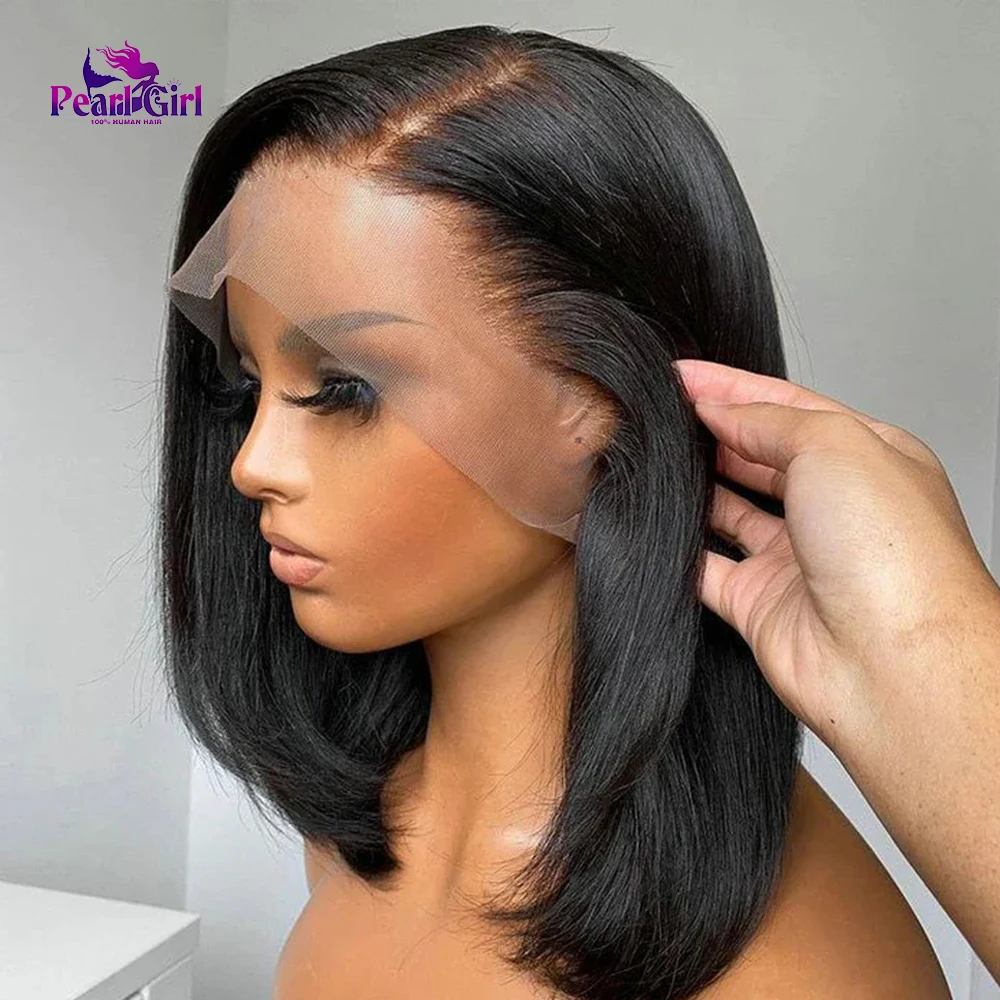 Kurze Bob-Perücken, gerade, brasilianisches Echthaar, 13 x 4 Spitzen-Frontal-Perücken, vorgezupft, mit Babyhaar, 4 x 4-Verschluss-Perücke für schwarze Frauen